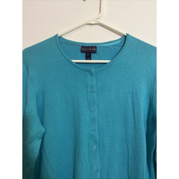 Long Tall Sally M Blue Sweater Cardigan Lightweight Cute Spring Piece Grandpa - Picture 3 of 7